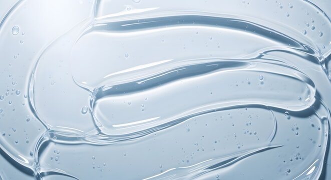 Clear blue cosmetic gel texture with bubbles and ripples
