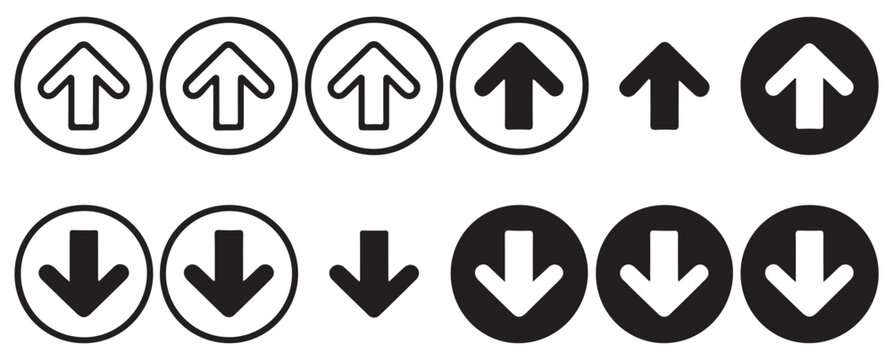 Directional arrow icons featuring up and down symbols in circular frames for website navigation usage.