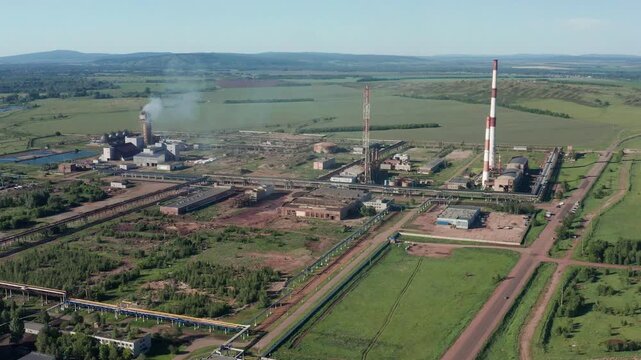 Southern Urals, Meleuz mineral fertilizers plant. Aerial view.
