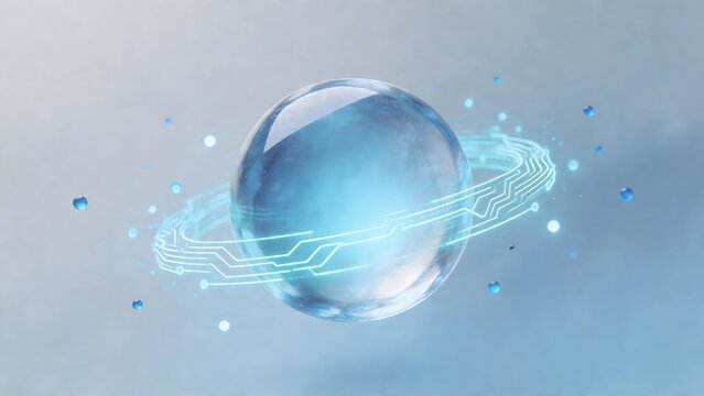 Glowing blue sphere with circuit ring