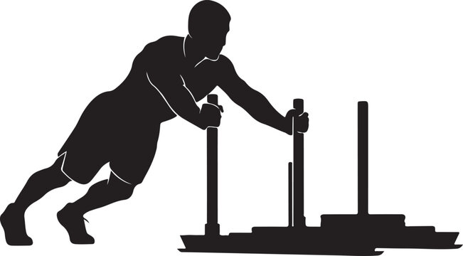 Fitness, athletic, sports, workout, strength training, sled push, exercise