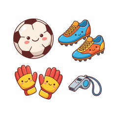 Fototapeta premium cartoon soccer ball cleats gloves and whistle on white background