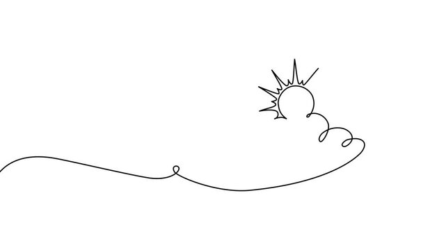 Continuous one line cloud sun art sky weather illustration outline. Sun cloud solar summer doodle graphic sketch energy linear stroke single vector icon sunny abstract park nature black ecosystem