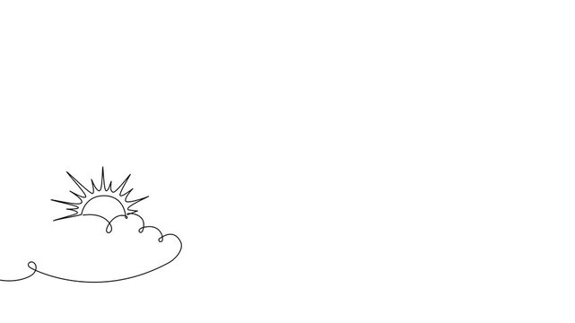Continuous one line cloud sun art sky weather illustration outline. Sun cloud solar summer doodle graphic sketch energy linear stroke single vector icon sunny abstract park nature black ecosystem