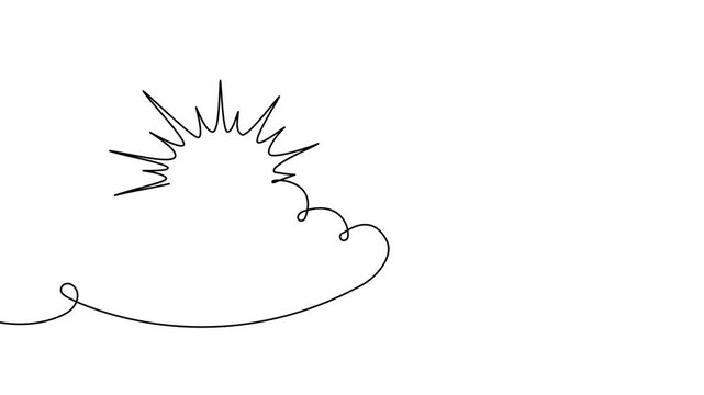 Continuous one line cloud sun art sky weather illustration outline. Sun cloud solar summer doodle graphic sketch energy linear stroke single vector icon sunny abstract park nature black ecosystem
