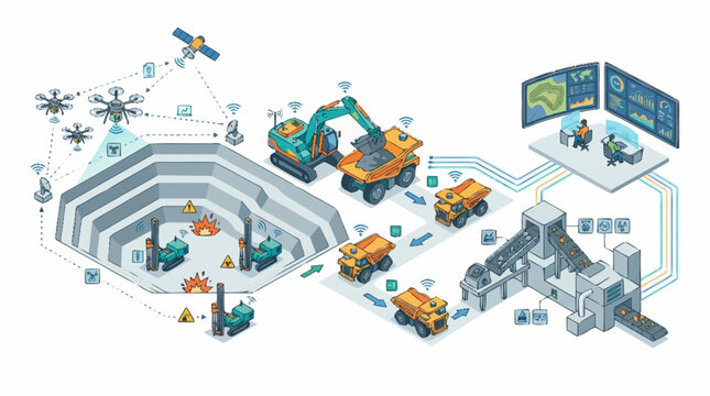 Automated Mining Operation with Drones and Excavators.
