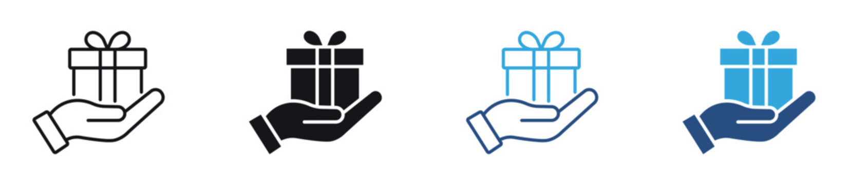 Gift  Icon Set, Hand Holding Gift Box, Customer Reward and Loyalty Program concept icon, vector illustration.
