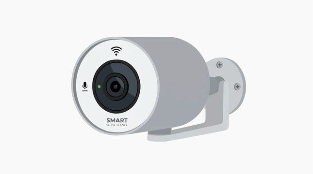 Modern security camera flat vector isolated on white background, smart surveillance technology design