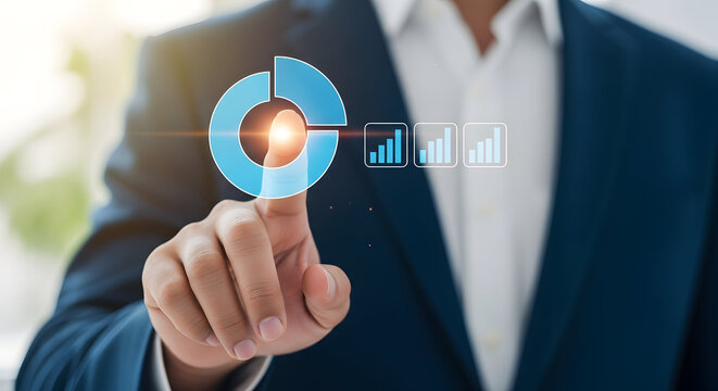 businessman pressing a touchscreen button