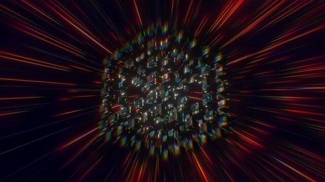 Dark Cube Grid Background Loop &ndash; Chromatic Aberration Tech VJ Visual