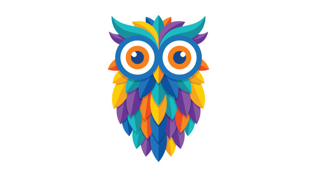 Colorful 3d owl icon with feather textures vibrant hues and modern geometric design detailed illustration emphasizing bright colors layered feathers large expressive eyes and a clean white