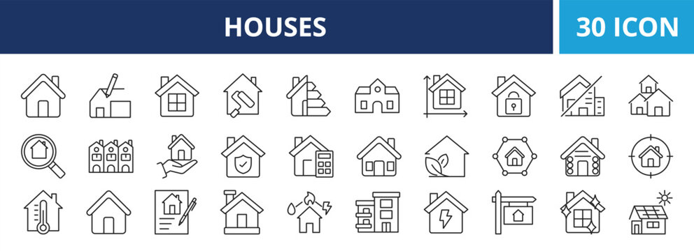 Houses web banner icon set outline multistyle vector illustrations concept