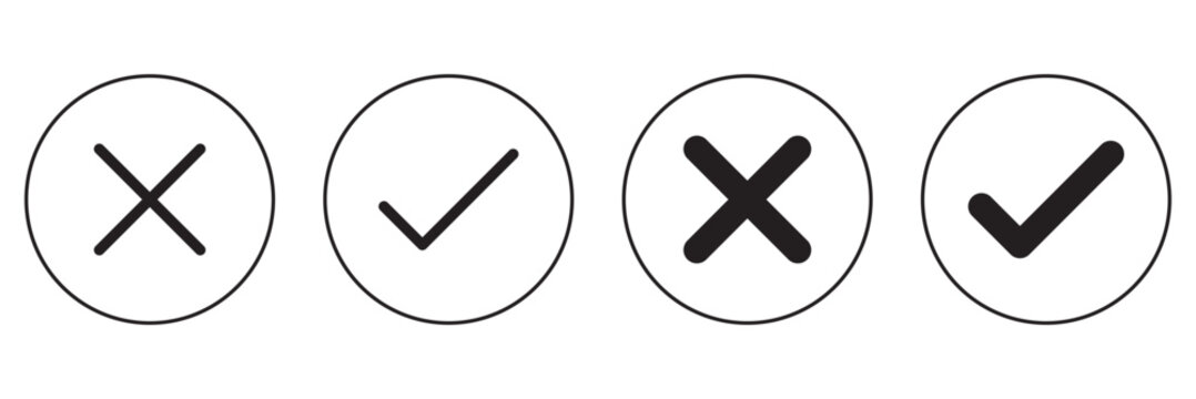 Clay Style Green Checkmark Icon Set Vector. Startup Branding Green Tick Icon Set Vector. four circular checkmark tick icons set in black and green for web and app. Green check mark red cross mark icon