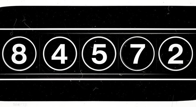 A black and white image with five white numbers in circles