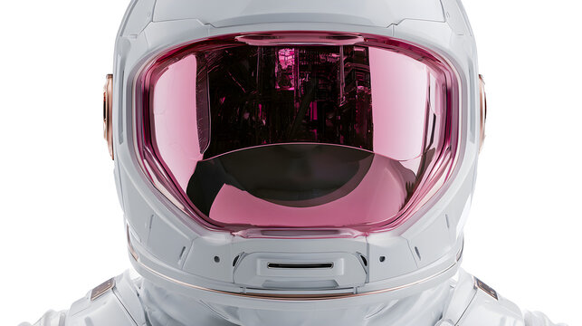 Ultra realistic realistic astronaut helmet with futuristic visor reflections and space technology styling, isolated on white background