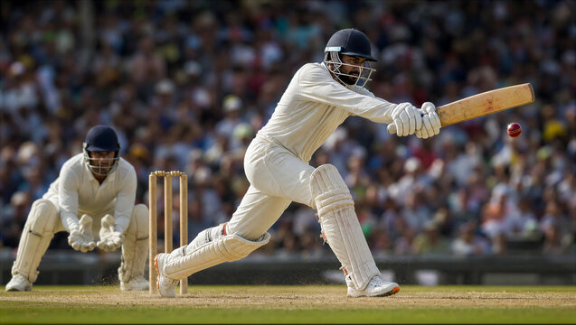 Batsmen batting, Wicketkeeper on the backboard, dynamic moments of the game and popularization of sports