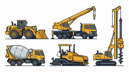 Obraz premium Collection of Yellow Construction Vehicles and Machinery Set.