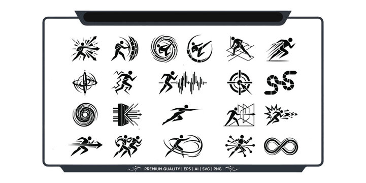 Superhuman abilities and sci fi martial arts vector icons set featuring energy attacks high-speed motion futuristic combat power and dynamic action silhouettes
