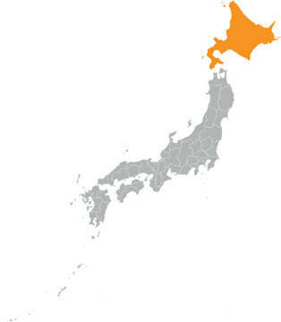 Hokkaido Location on Map of Japan Prefecture Editable Cartographic Illustration.