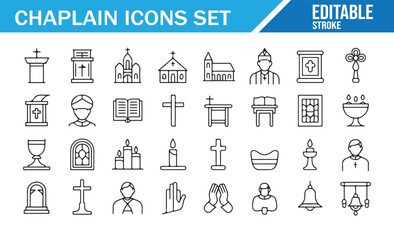 Fototapeta premium Church and Chaplain Outline Icon Pack for Religious Community Design