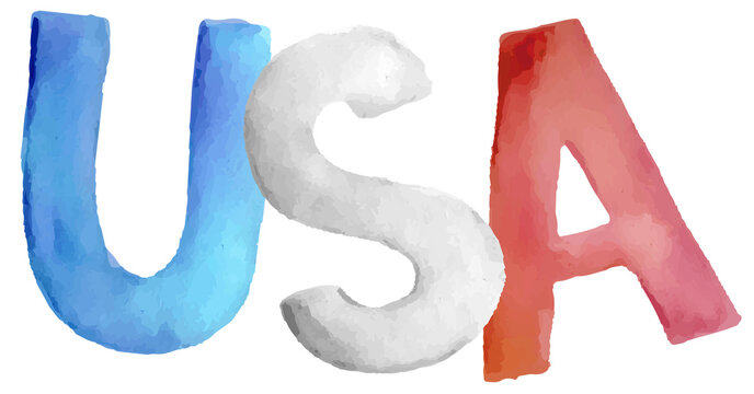 Watercolor colorful hand-drawn cartoon word USA