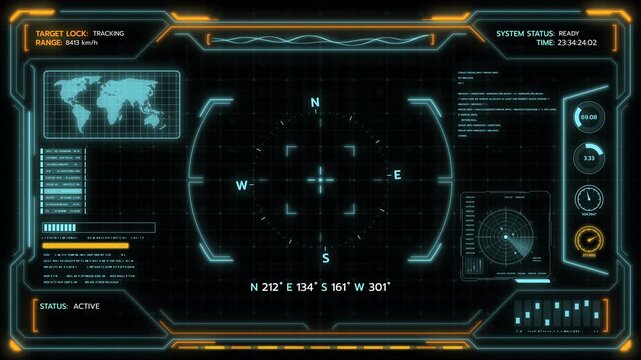 Digital HUD futuristic background motion graphic element cyber generated. Future technology interface data sci-fi display screen. Artificial intelligent analytic simulation, loop able video background