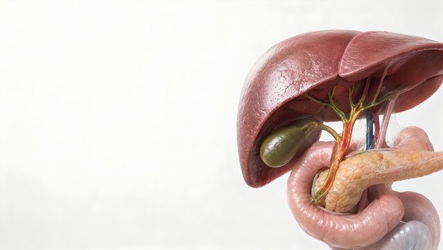 Cholangitis Biliary Tree Anatomy 3D Medical Illustration with Liver, Gallbladder, Pancreas and Duodenum for Patient Education