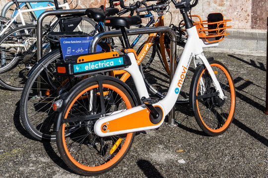 Barcelona, Spain- October 31, 2021. Mobike, Bicycle rental service in big cities