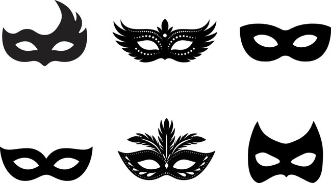 Set of black masquerade carnival masks icons Vector, illustration