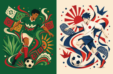 Soccer Match Concept with Mexico and Japan Inspired Players and Cultural Elements © niloy
