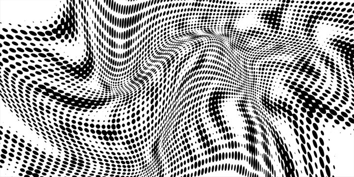 Dotted halftone texture background. Black and white pop art gradient overlay. Fading grunge gritty noise wallpaper. Weathered pixelated comic backdrop. Vector bitmap subtle vanishing surface