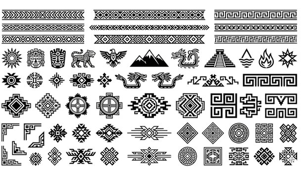 Aztec tribal geometric vector elements with ethnic Navajo inspired ornament designs