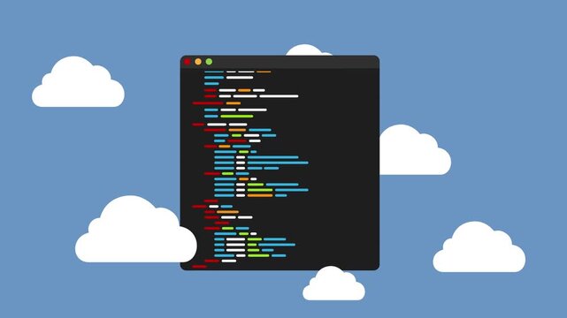 Program code in clouds - flat design style loop