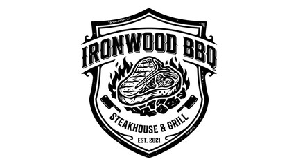 Fototapeta premium Ironwood BBQ Steakhouse Logo Design.