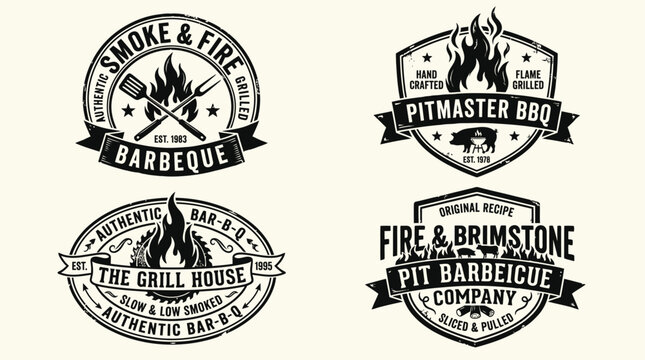 Barbecue restaurant logos with flame.