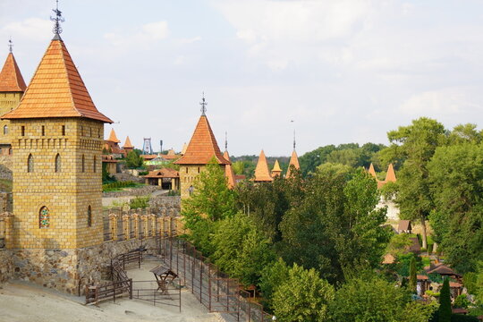 View of the fortress brick towers in Loga Park.