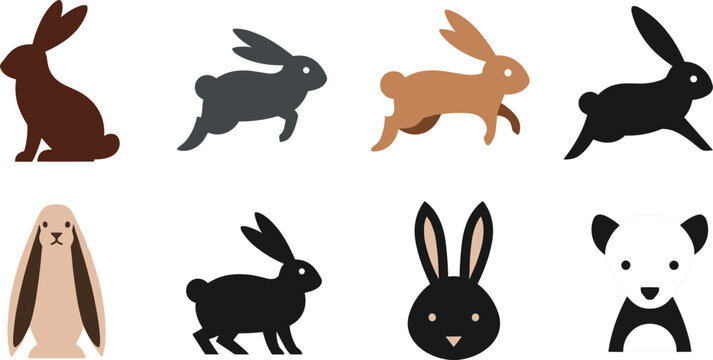Cute Rabbit Bunny Vector Set &ndash; Different Poses and Colors on White Background