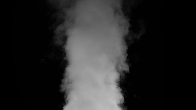 Steam, smoke, vapor isolated on black background. Smoke steam spray, abstract vaporing water, texture of cold mist, hot vapor, fog effect closeup, black screen. Hot food, drink. Slow motion 