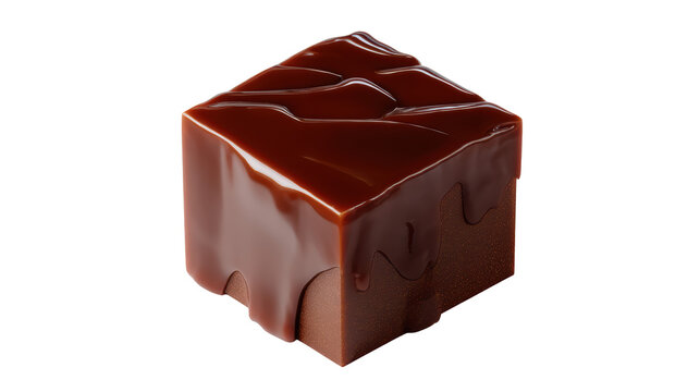 Chocolate Cube Cake with Glossy Ganache Isolated on Transparent Background