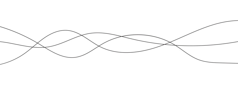 Abstract black vector wave lines isolated on white background. Minimalist thin curved intersecting lines element for design, soundwave or frequency concept. Vector illustration.