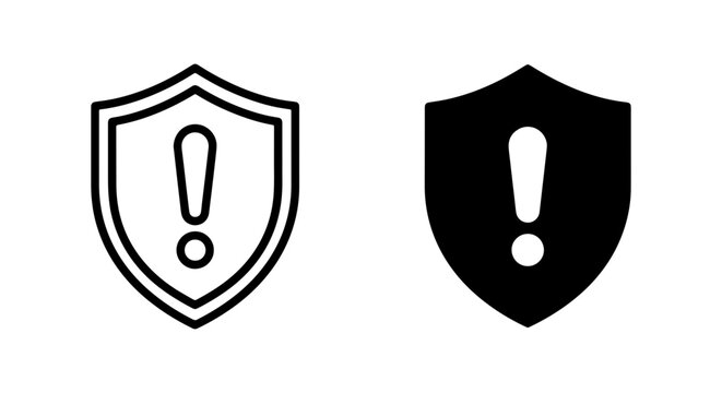 Shield Icons with Exclamation Mark, Security Warning Symbols, Safety Alert Vector Graphics