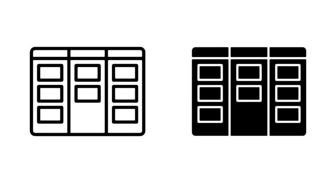 Two Table Icons, Outline and Solid Black, Data Grid and Spreadsheet Concepts