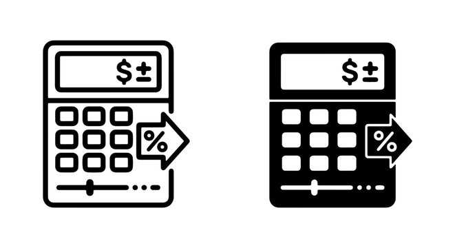 Calculator Icons: Finance, Percentage, and Calculation Symbols, Vector Set