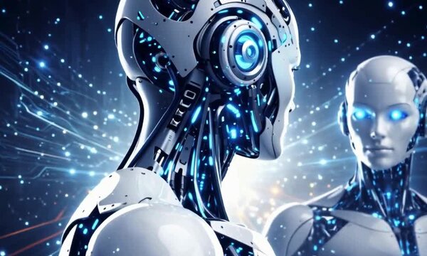 Humanoid Robot Face Animation with Futuristic Technology Light