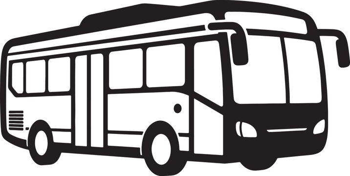 Black and white of a city bus with large windows and simple also transparent background transportation