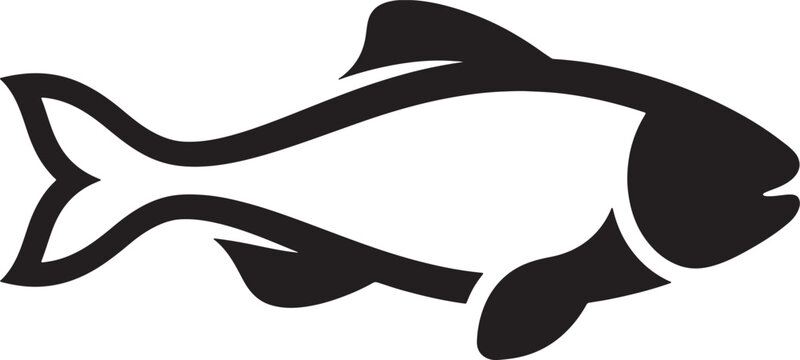 Black silhouette of a fish facing left also transparent background, aquatic animal