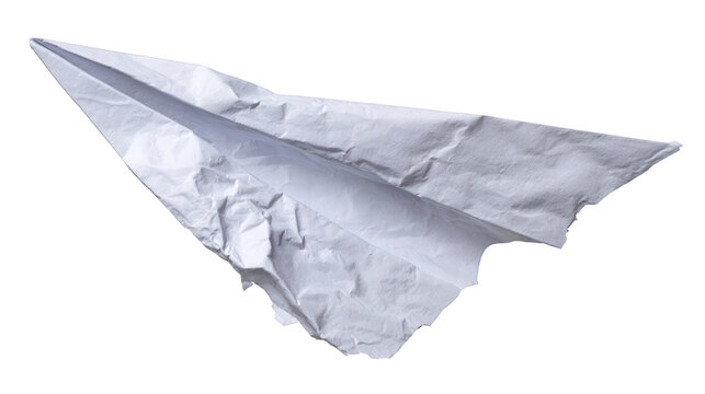 Crumpled Paper Airplane Symbolizing Failed Business Strategy Isolated on Transparent Background