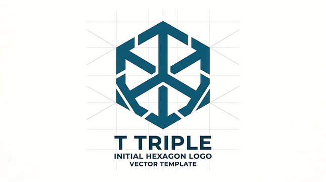 Geometric Teal T Letter Hexagon Logo Template on White Background
