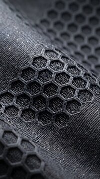 Extreme close-up macro texture of black hexagonal honeycomb fabric
