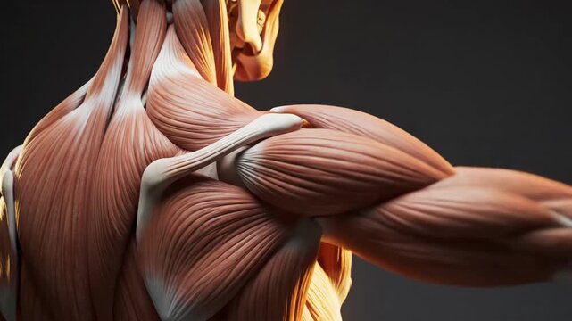 Detailed Human Musculature Anatomy of the Shoulder and Arm.